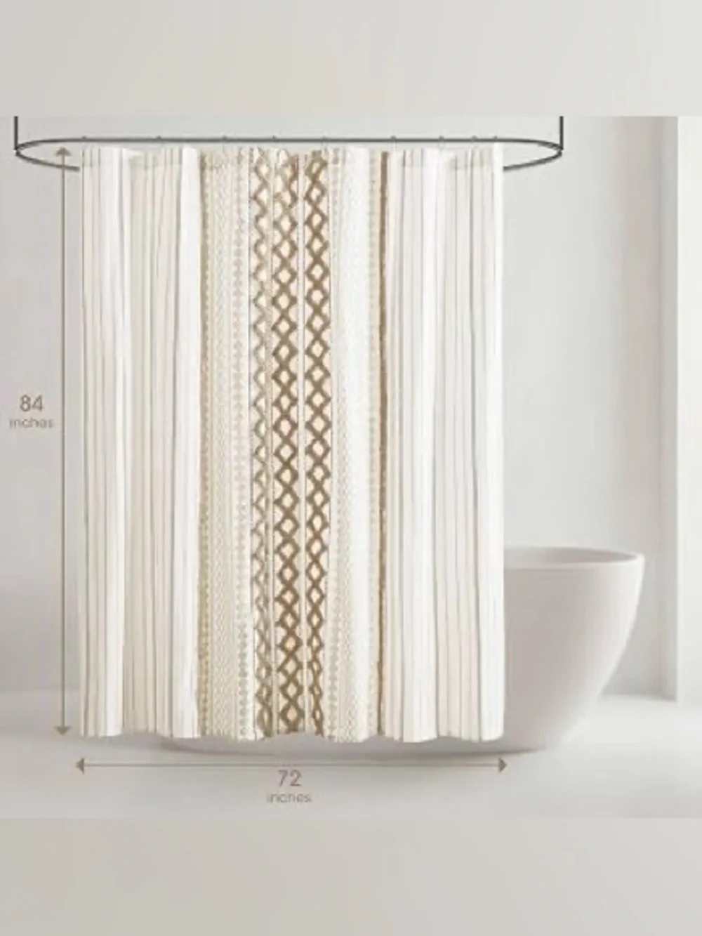 INK+IVY Extra Long Cotton Shower Curtain for Bathroom, Neutral, 72 x 84 boho